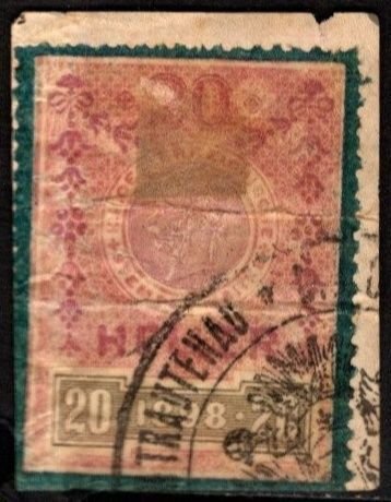 1898 Austria Hungary Revenue 20 Heller + 2 Heller Paper Duty Stamp Used