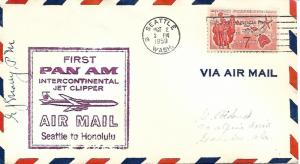 First Jet Airmail Flight Pan AM Seattle - Honolulu Oct 2 1959 AAMC#J265