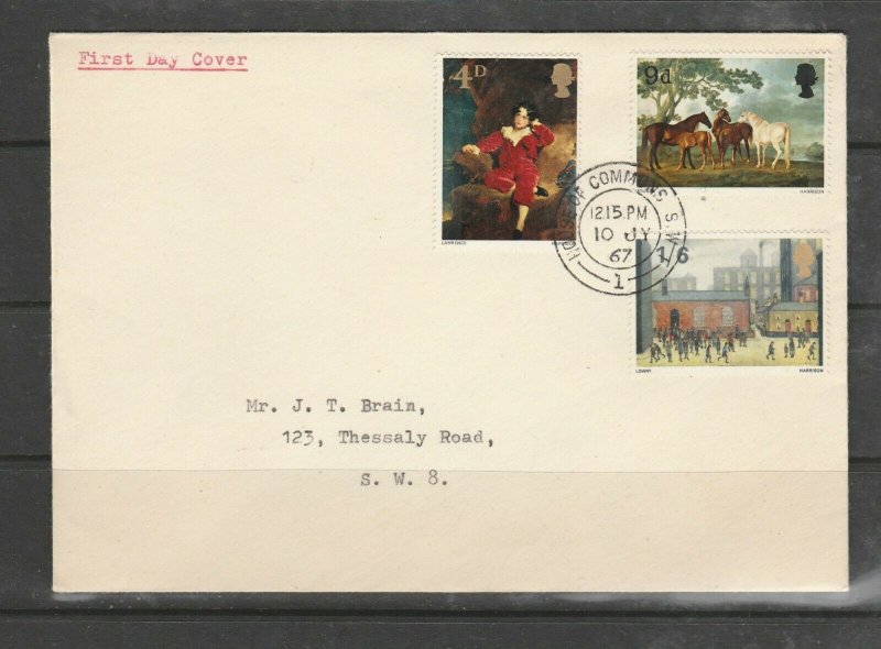 GB FDC 1967 Painting, Plain, HOUSE OF COMMONS cds, HOC Envelope, Typed address