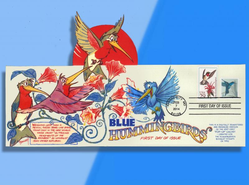 Little Blue Hummingbird Hovers on CACHETOONS Recycled Combo FDC!