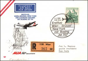 Austria Austrian Airlines Boeing 707 Vienna to New York 1st Flight Cover