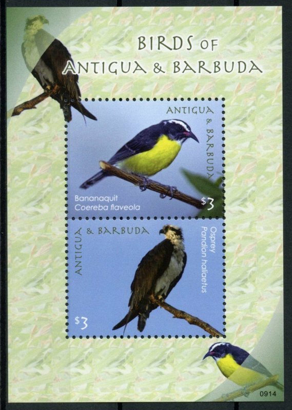 Antigua & Barbuda Birds on Stamps 2009 MNH Bananaquit Osprey Bird of Prey 2v S/S