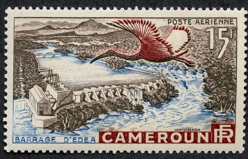 Cameroun C31, MLH - Michel 303. Edea Dam om Sanaga River,1954.Sacred Ibis.