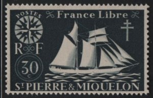 St Pierre et Miquelon 1942 MNH Sc 303 30c Fishing schooner Variety (3)