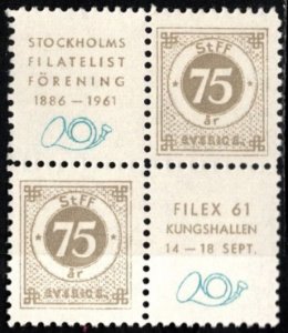 1961 Sweden Poster Stamp FILEX 61 75 Years Stockholm's Philatelist Assoc...