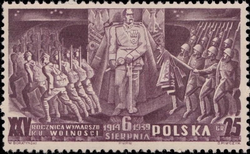 POLOGNE / POLAND - 1939 - Mi.356 25Gr Dark Lilac 25th Anniv. Polish Legion - MNH