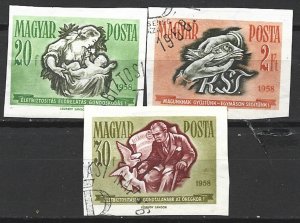 COLLECTION LOT 14048 HUNGARY  3 IMPERF STAMPS 1958