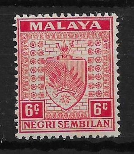 MALAYA NEGRI SEMBILAN SG27a 1937 6c SCARLET STOP OMITTED VAR MNH