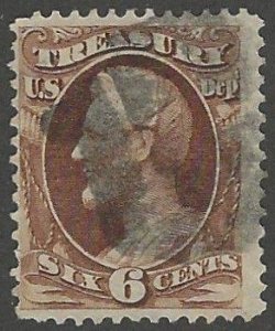 U.S.-Scott #O75, 6c Lincoln, Treasury Official, Used, CV  $4.00