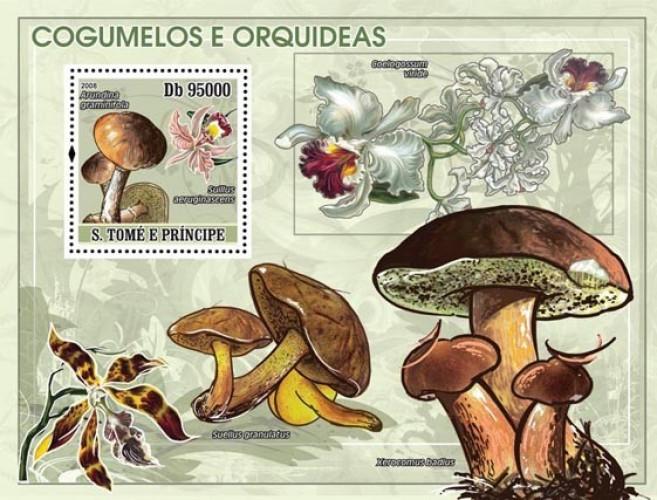 SAO TOME E PRINCIPE 2008 SHEET MUSHROOMS ORCHIDS FLOWERS st8107b