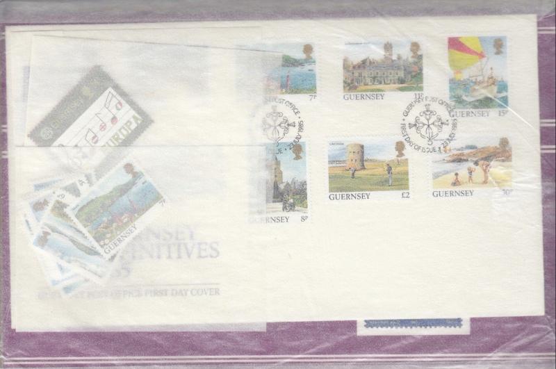 Guernsey 1985 FDC, Packs x 2 Sets x 4 (Guides, Peace, Town) PO Fresh J2667