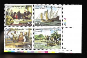 #2620-23  First Voyage of Columbus 29 cent plate block MNH