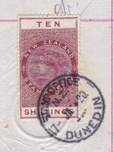NEW ZEALAND QV 10/- fiscally used on piece 1920.............................7068