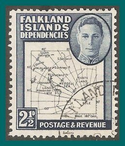 Falkland Dependencies 1949 Map, 2.5d used  1L13,SGG11a