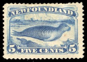 Newfoundland #54 Cat$225, 1887 5c dark blue, hinged, faults