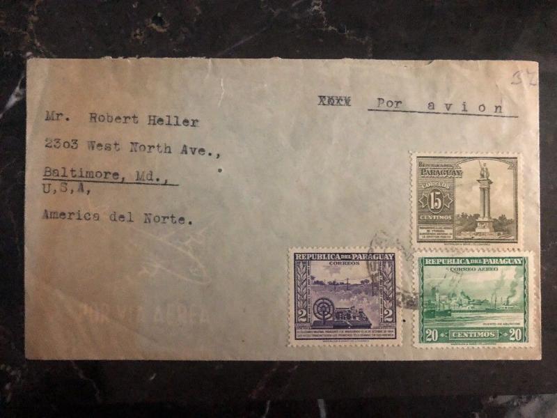 1949 Asuncion Paraguay Airmail Cover To Baltimore MD USA