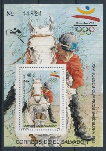 [116350] El Salvador 1989 Olympic Games Barcelona Horse riding Souv. Sheet MNH