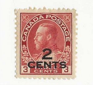 Canada Sc #140  2 cents on 3c (2 lines) OG VF