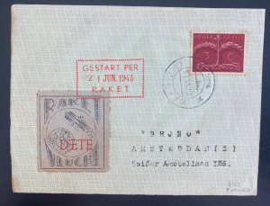 1945 Kaas Netherlands First Rocket Flight Airmail Front Cover To Amsterdam