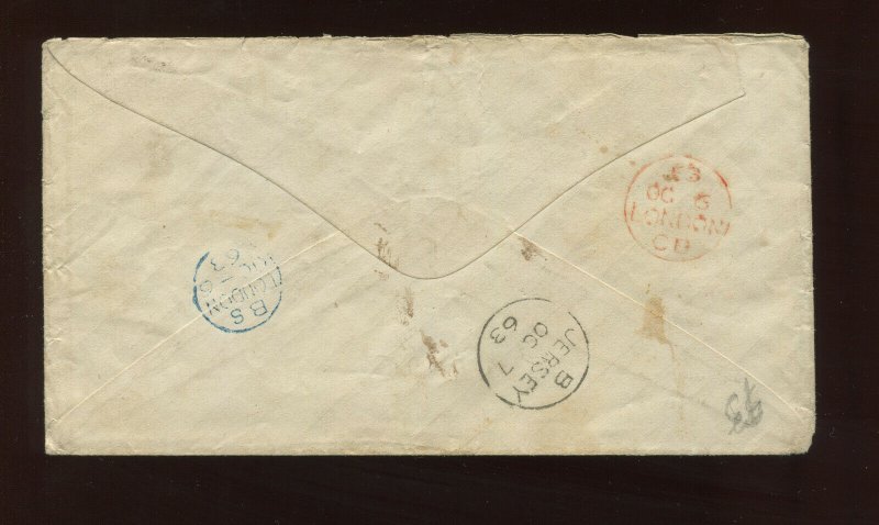 Scott  69 Washington Used Stamp on 1863 Cover Troy PA to Jersey, Channel Islands