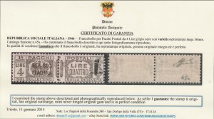 ITALY RSI (Social) Pacchi n.45a variety cv 1200$ CERT +Signed FERRARIO MNH** R+