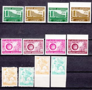 J26976, 3 dif 1958 & 9 afghanistan sets + imperfs mnh #464-5,466-7,b25-6 u.n.