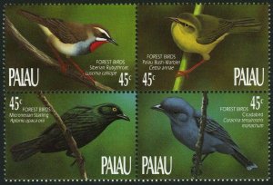 Palau 231-234a block,MNH.Michel 347-350. Forest Birds 1990.Ruby throat,Warbler,