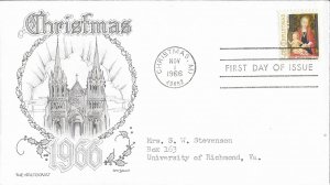 1966 FDC, #1321, 5c Christmas, Aristocrats-Lowry