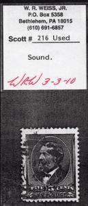 216, VF, Used, Jumbo, Sound, Weiss Cert, Approx Market Value: $45