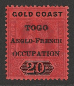 TOGO - BRITISH OCCUPATION 1916 London overprint 20/- purple & black on red.