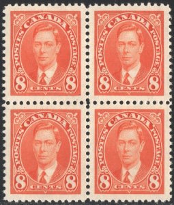 Canada SC#236 8¢ King George VI Block of Four (1937) MNH