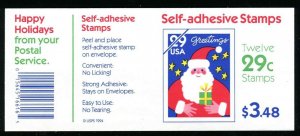 # 2873a Christmas Santa Booklet Pane of 12 29¢ Stamps 1994