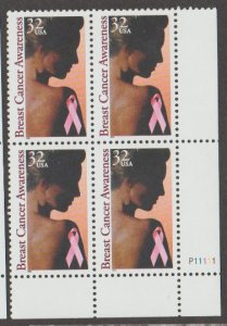 U.S. Scott #3081 Breast Cancer Awareness Stamps - Mint NH Plate Block