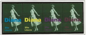 Thematic stamps Royalty Liberia  Princess Diana strip of 4 in dance mode, green