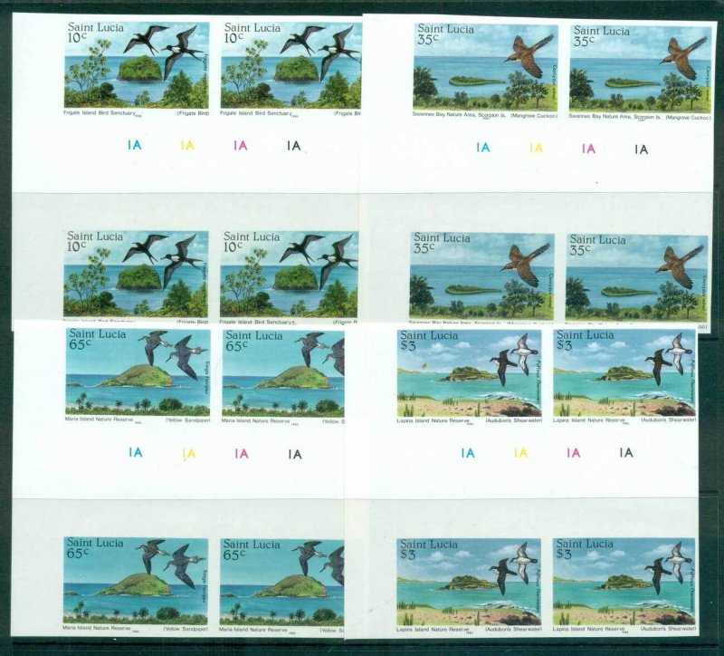 St Lucia 1985 Nature Reserves, Birds in Habitats IMPERF Gutter Blk 4 MUH lot6...