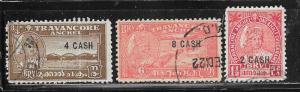 India- Travancore #45-47 set complete (U) CV $2.60