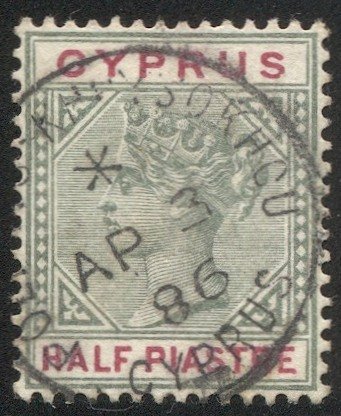 CYPRUS 1894 Sc 28, Used VF 1/2pi QV, POL-TIS-KHRY SOKHOU postmark cancel Error