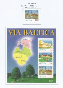 LITHUANIA - 1995 - Via Baltica -  Perf Single Stamp & Souv Sheet - M L H