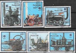 Laos 1988  Set of 6 locomotives of the 19th century