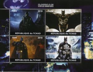 Chad 2018 CTO Batman 4v M/S DC Comics Superheroes Movies Film Stamps