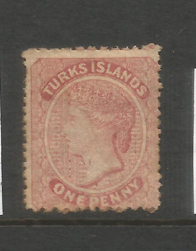 TURKS ISLANDS 1873-79  1d  QV  MH  THROAT FLAW  SG 4a  