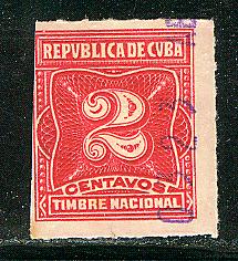 Cuba - revenue tax stamp 2 ctvs red, used