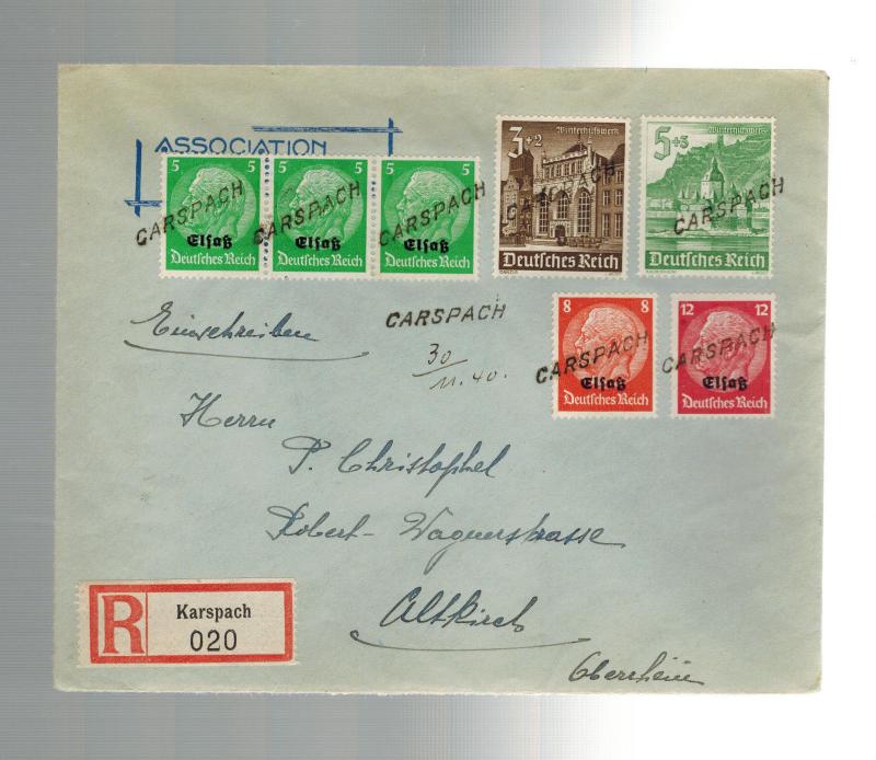 1940 Karspach Alsace Germany Cover to Elsass Provisionals Handstamp