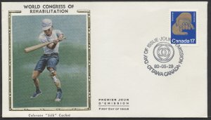 1980 #856 World Congress of Rehabilitation FDC, Colorano Silk Cachet