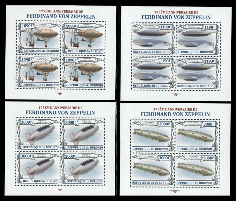 Burundi 1358, a, b, c, d, 1378 MNH Ferdinand Von Zeppelin SS Set from 2013