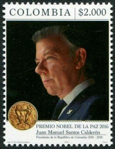 HERRICKSTAMP NEW ISSUES COLOMBIA Sc.# 1486 Calderon, Nobel Peace Prize