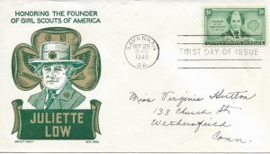 1948 FDC, #974, 3c Juliette Low, CC/Boll