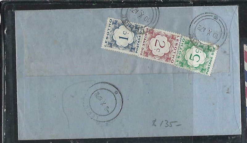 LESOTHO (P0511B) 1972 LOCAL COVER TO LERIBE, NO STAMPS POSTAGE DUE 1C+2C+5C