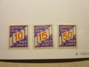 LIECHTENSTEIN Scott J14, J15 & J20 MINT NEVER HINGED LotIE Cat $11.95