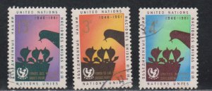 United Nations - New York # 97-99, Mother Bird Feeding Young, Used, 1/3 Cat.